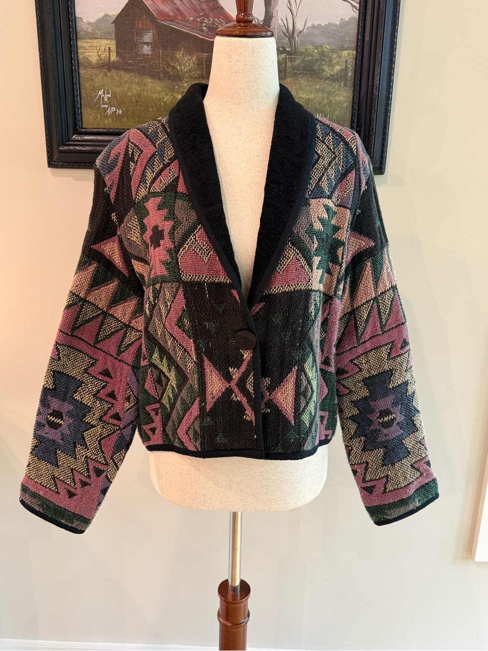 Vintage New Identity Southwestern Aztec Woven Cropped Blazer Jacket Sz. Small